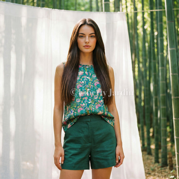 Liberty London Sleeveless Top, Handmade Button Up Blouse, Botanical Cotton Shirt, Personalised Bespoke Tailoring Clothing, Sustainable Wear
