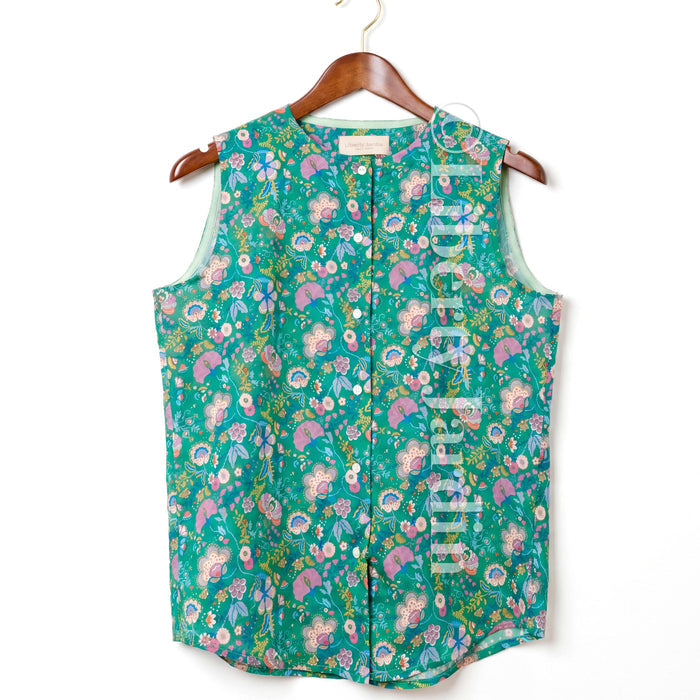 Liberty London Sleeveless Top, Handmade Button Up Blouse, Botanical Cotton Shirt, Personalised Bespoke Tailoring Clothing, Sustainable Wear
