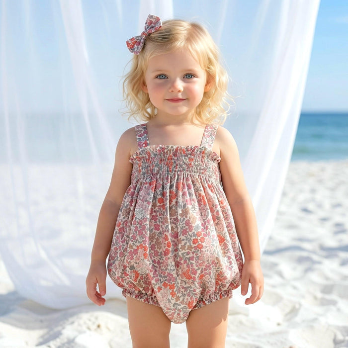 Liberty London Smock Bubble Sleeveless Romper, Handmade Personalised Cotton Children Clothing, Sustainable Tailoring Sunsuit