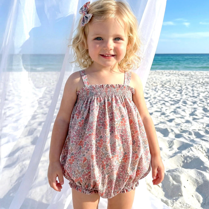 Liberty London Smock Bubble Sleeveless Romper, Handmade Personalised Cotton Children Clothing, Sustainable Tailoring Sunsuit