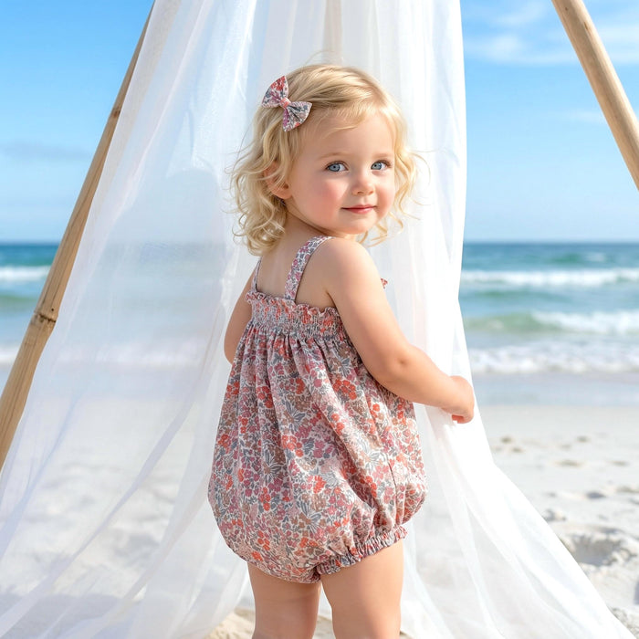 Liberty London Smock Bubble Sleeveless Romper, Handmade Personalised Cotton Children Clothing, Sustainable Tailoring Sunsuit