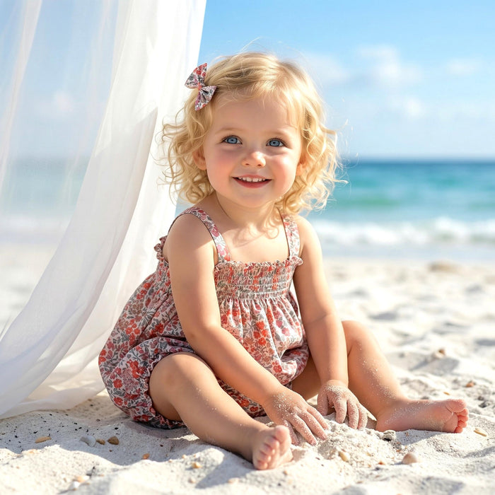 Liberty London Smock Bubble Sleeveless Romper, Handmade Personalised Cotton Children Clothing, Sustainable Tailoring Sunsuit
