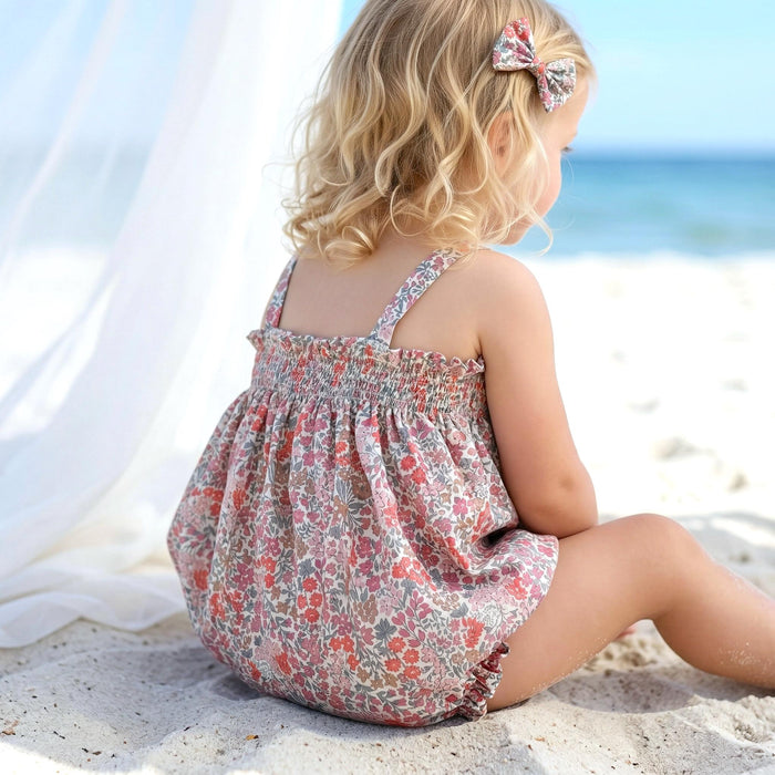 Liberty London Smock Bubble Sleeveless Romper, Handmade Personalised Cotton Children Clothing, Sustainable Tailoring Sunsuit