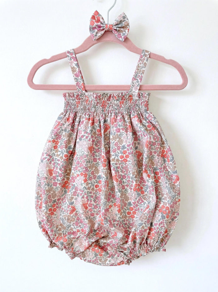 Liberty London Smock Bubble Sleeveless Romper, Handmade Personalised Cotton Children Clothing, Sustainable Tailoring Sunsuit