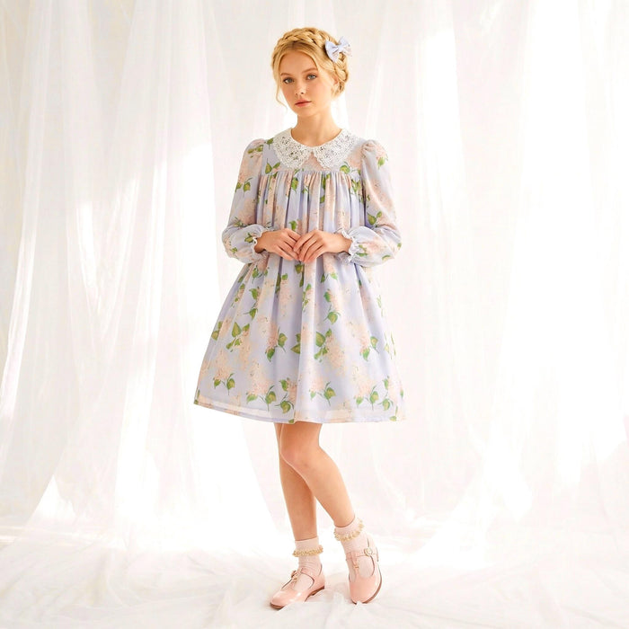 Liberty London Smock Dress, Floral-Print Peter-Pan Collared Handmade Children-wear, Sustainable Cotton Clothing, Long-sleeved Dress