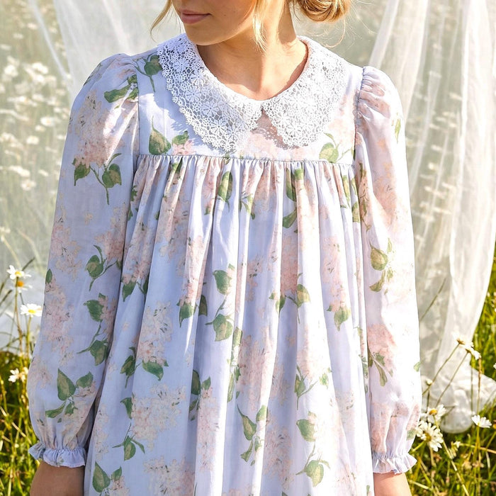 Liberty London Smock Dress, Floral-Print Peter-Pan Collared Handmade Children-wear, Sustainable Cotton Clothing, Long-sleeved Dress