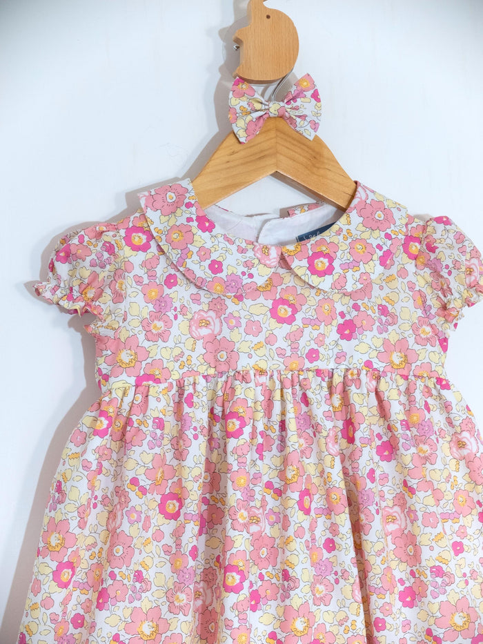 Liberty London Smock-Dress, Peter-Pan Collared Babydoll Short-sleeved Gown, Handmade Floral-print Cotton Clothing, Sustainable Children-wear