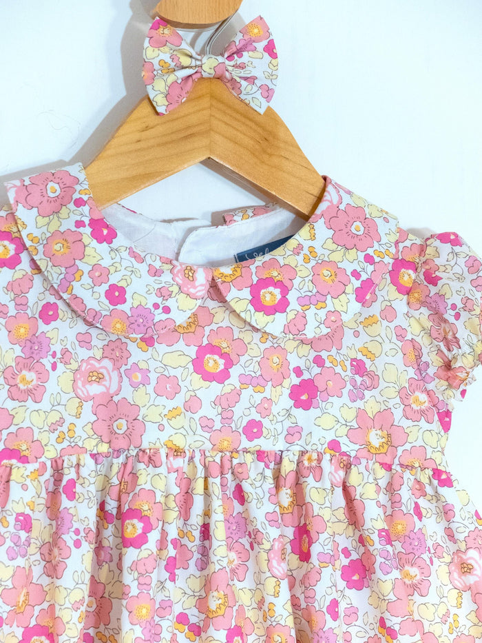Liberty London Smock-Dress, Peter-Pan Collared Babydoll Short-sleeved Gown, Handmade Floral-print Cotton Clothing, Sustainable Children-wear