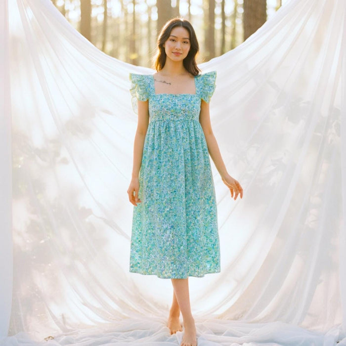 Liberty London Smock Milkmaid Sun Dress, Handmade Floral Cocktail Dress, Sustainable Eco-friendly Slow-Fashioned Clothing
