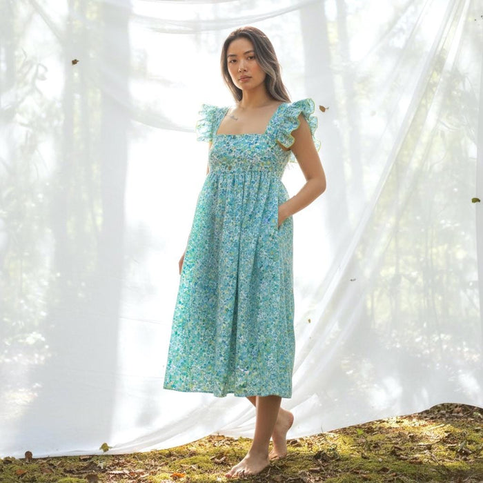 Liberty London Smock Milkmaid Sun Dress, Handmade Floral Cocktail Dress, Sustainable Eco-friendly Slow-Fashioned Clothing