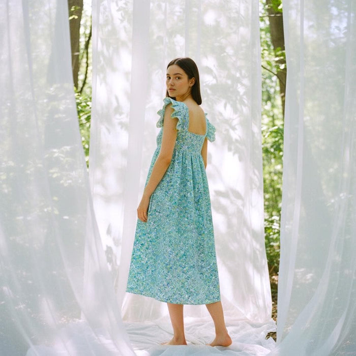 Liberty London Smock Milkmaid Sun Dress, Handmade Floral Cocktail Dress, Sustainable Eco-friendly Slow-Fashioned Clothing