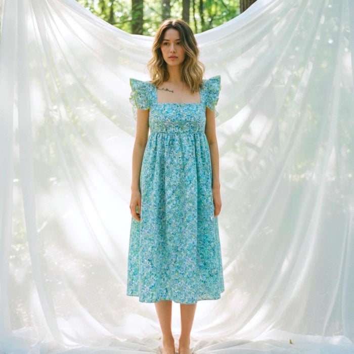 Liberty London Smock Milkmaid Sun Dress, Handmade Floral Cocktail Dress, Sustainable Eco-friendly Slow-Fashioned Clothing