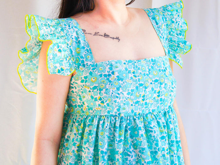 Liberty London Smock Milkmaid Sun Dress, Handmade Floral Cocktail Dress, Sustainable Eco-friendly Slow-Fashioned Clothing