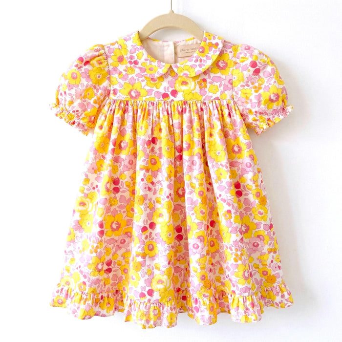Liberty London Smock Peter-Pan Collared Short-sleeved Dress, Personalised Handmade Children-wear, Sustainable Ethical Cotton Clothing