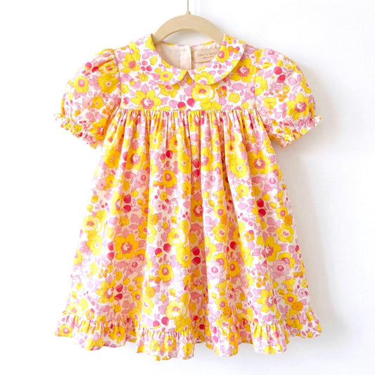 Liberty London Smock Peter-Pan Collared Short-sleeved Dress, Personalised Handmade Children-wear, Sustainable Ethical Cotton Clothing