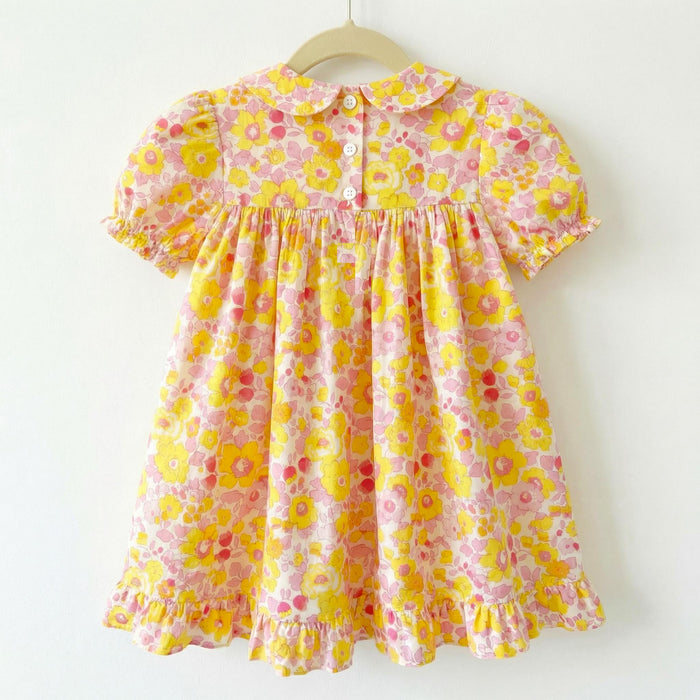 Liberty London Smock Peter-Pan Collared Short-sleeved Dress, Personalised Handmade Children-wear, Sustainable Ethical Cotton Clothing