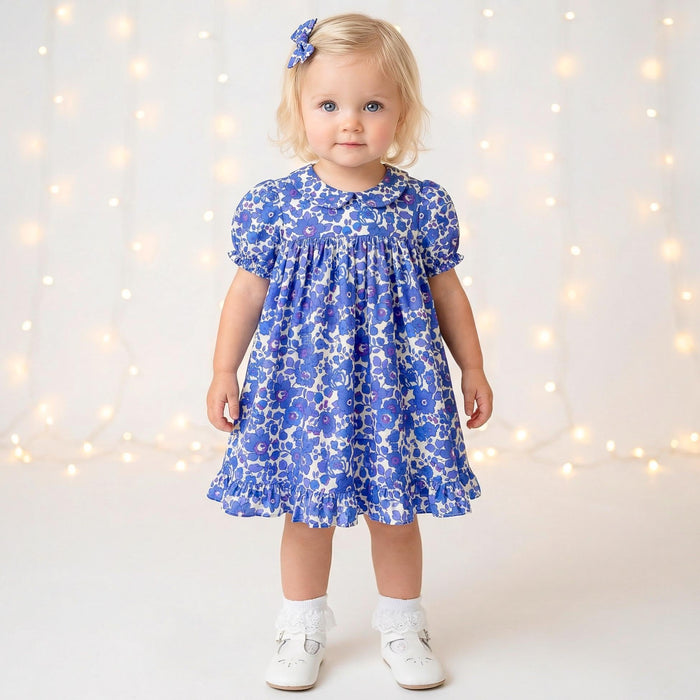 Liberty London Smock Peter-Pan Collared Short-sleeved Dress, Personalised Handmade Children-wear, Sustainable Ethical Cotton Clothing