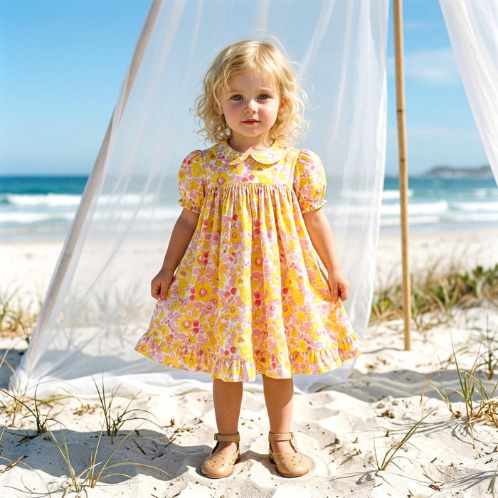 Liberty London Smock Peter-Pan Collared Short-sleeved Dress, Personalised Handmade Children-wear, Sustainable Ethical Cotton Clothing