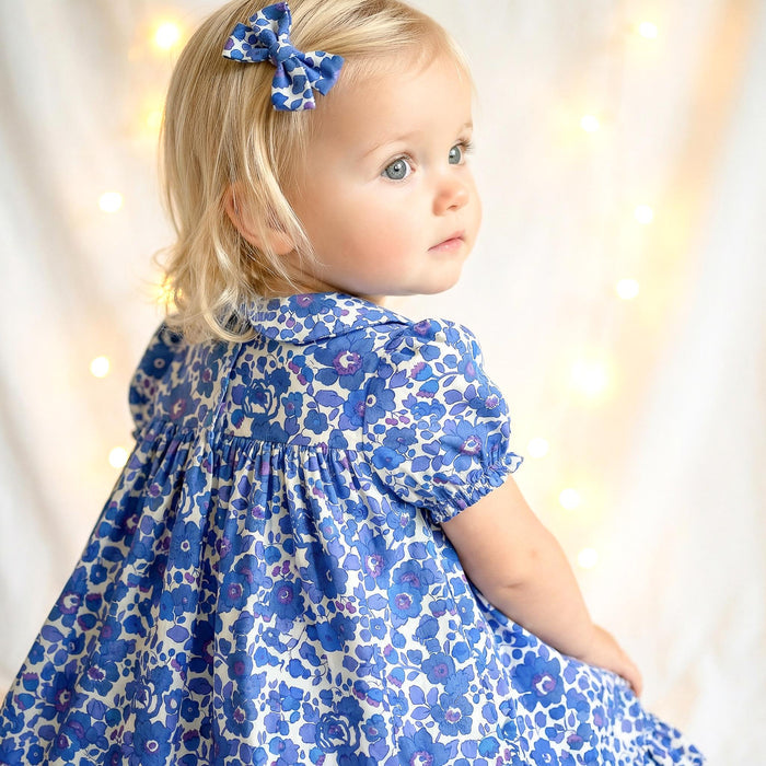 Liberty London Smock Peter-Pan Collared Short-sleeved Dress, Personalised Handmade Children-wear, Sustainable Ethical Cotton Clothing