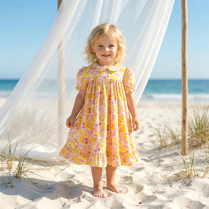 Liberty London Smock Peter-Pan Collared Short-sleeved Dress, Personalised Handmade Children-wear, Sustainable Ethical Cotton Clothing