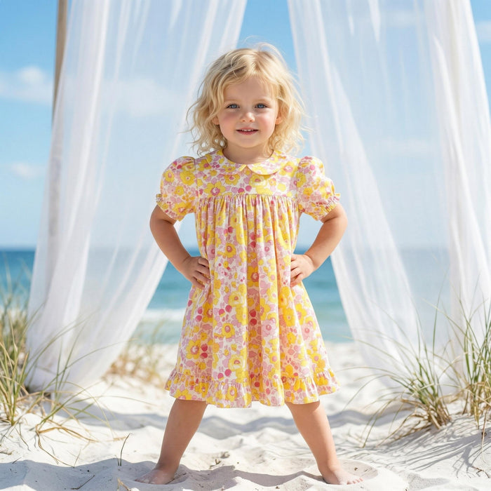 Liberty London Smock Peter-Pan Collared Short-sleeved Dress, Personalised Handmade Children-wear, Sustainable Ethical Cotton Clothing