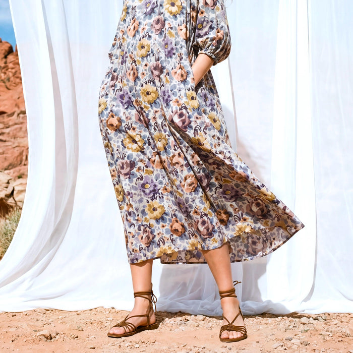 Liberty London Smock Puffed Short-sleeved Dress, Handmade Botanical Clothing, Personalised Sustainable Womenswear, Tailoring Outfits
