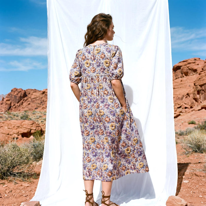 Liberty London Smock Puffed Short-sleeved Dress, Handmade Botanical Clothing, Personalised Sustainable Womenswear, Tailoring Outfits