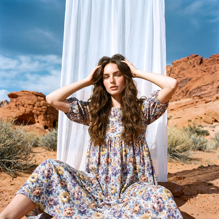 Liberty London Smock Puffed Short-sleeved Dress, Handmade Botanical Clothing, Personalised Sustainable Womenswear, Tailoring Outfits