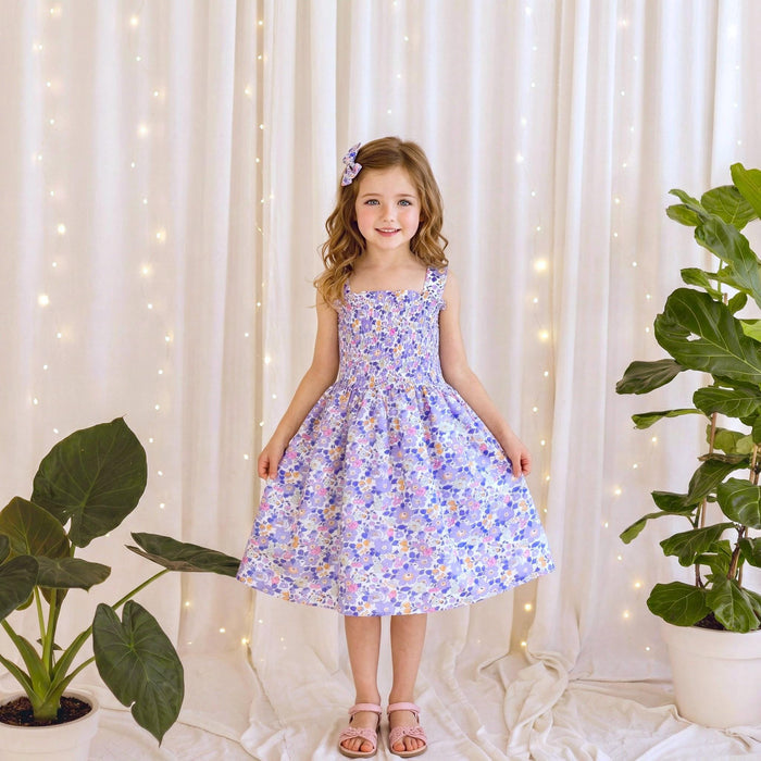 Liberty London Smock Shirred Sun-Dress, Floral-print Handmade Children-wear, Sustainable Ethical-Clothing, Personalised Flower Girl Outfit