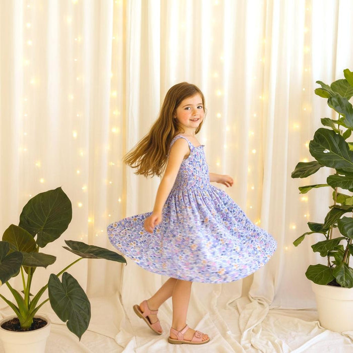 Liberty London Smock Shirred Sun-Dress, Floral-print Handmade Children-wear, Sustainable Ethical-Clothing, Personalised Flower Girl Outfit
