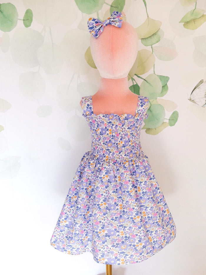 Liberty London Smock Shirred Sun-Dress, Floral-print Handmade Children-wear, Sustainable Ethical-Clothing, Personalised Flower Girl Outfit