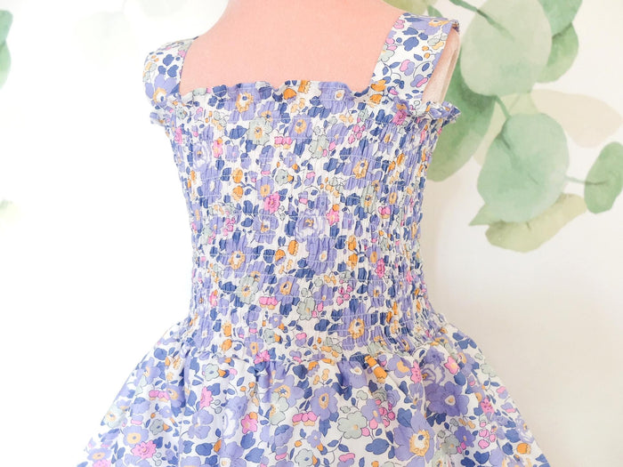 Liberty London Smock Shirred Sun-Dress, Floral-print Handmade Children-wear, Sustainable Ethical-Clothing, Personalised Flower Girl Outfit