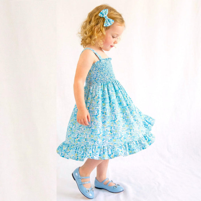 Liberty London Smock Shirred Sun Dress, Personalised Floral Print Handmade Children-wear, Sustainable Slow-fashioned Clothing
