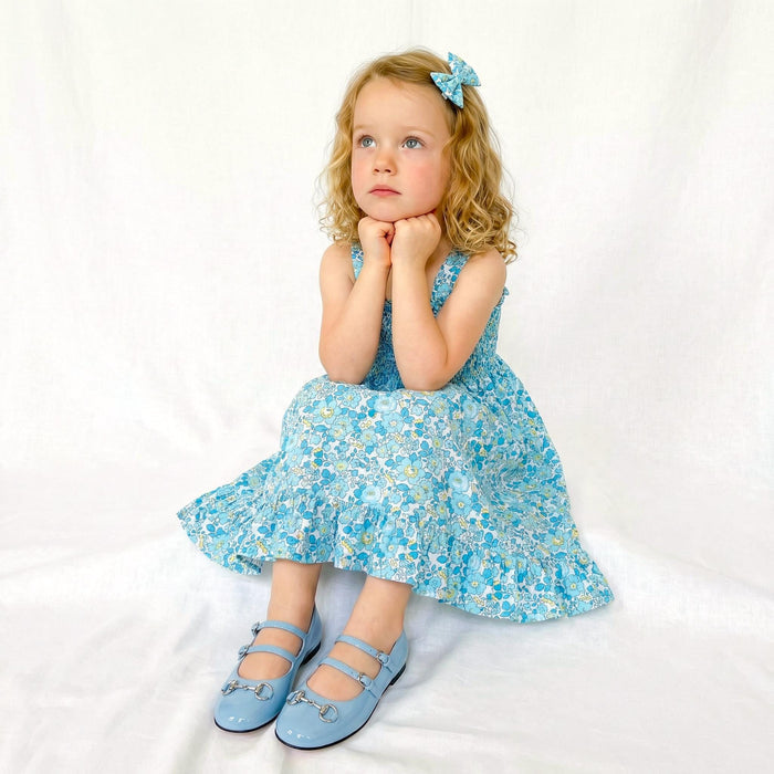 Liberty London Smock Shirred Sun Dress, Personalised Floral Print Handmade Children-wear, Sustainable Slow-fashioned Clothing