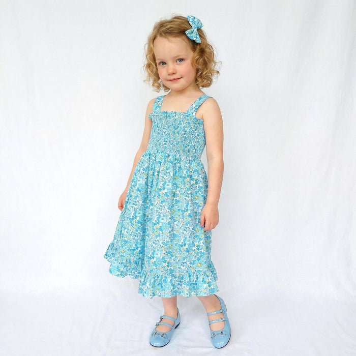 Liberty London Smock Shirred Sun Dress, Personalised Floral Print Handmade Children-wear, Sustainable Slow-fashioned Clothing