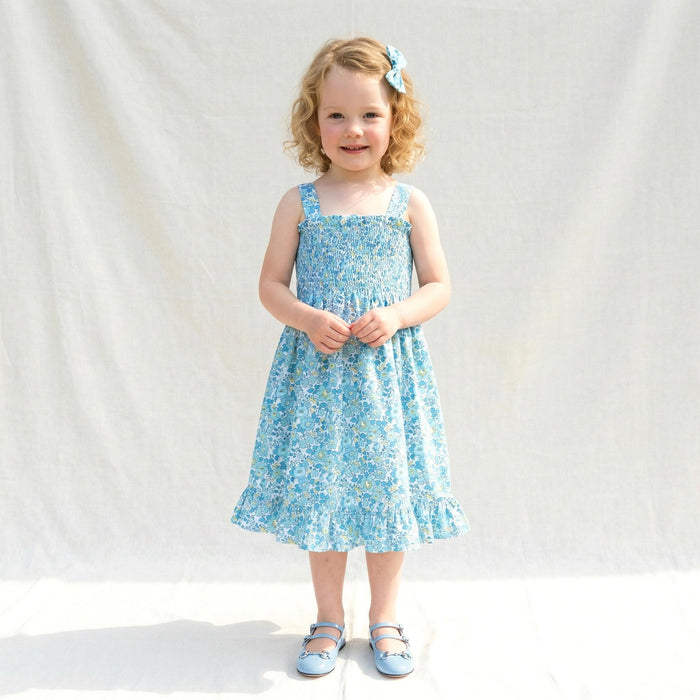 Liberty London Smock Shirred Sun Dress, Personalised Floral Print Handmade Children-wear, Sustainable Slow-fashioned Clothing