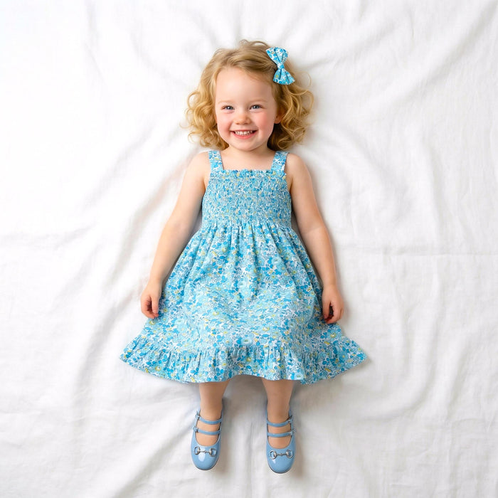Liberty London Smock Shirred Sun Dress, Personalised Floral Print Handmade Children-wear, Sustainable Slow-fashioned Clothing