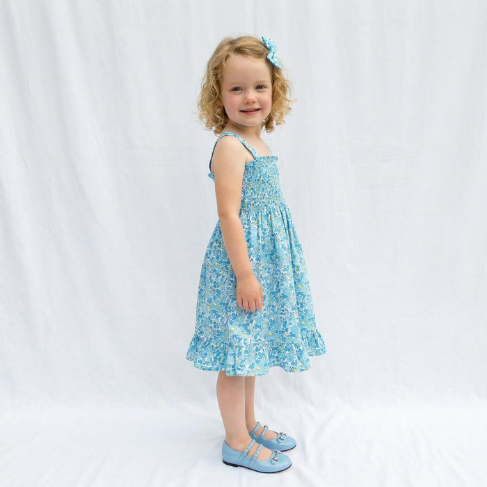 Liberty London Smock Shirred Sun Dress, Personalised Floral Print Handmade Children-wear, Sustainable Slow-fashioned Clothing