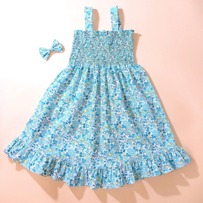 Liberty London Smock Shirred Sun Dress, Personalised Floral Print Handmade Children-wear, Sustainable Slow-fashioned Clothing