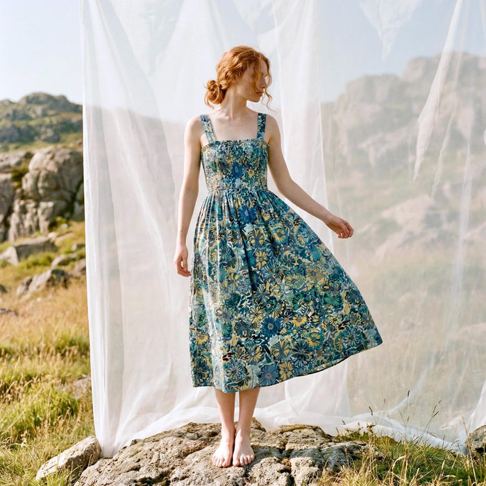 Liberty London Smock Shirred Sundress, Handmade Cotton Womenswear, Botanical Sustainable Clothing, Personalised Tailoring Outfits
