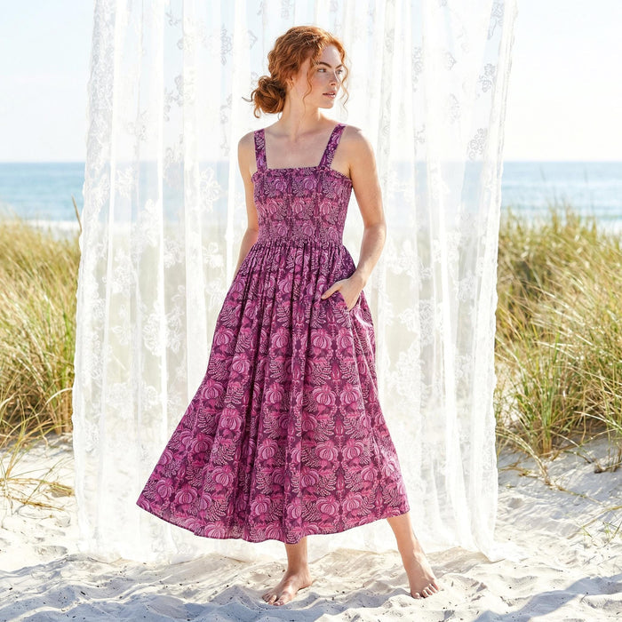 Liberty London Smock Shirred Sundress, Handmade Cotton Womenswear, Botanical Sustainable Clothing, Personalised Tailoring Outfits