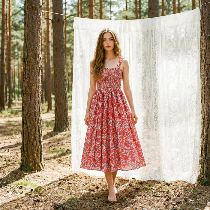 Liberty London Smock Shirred Sundress, Handmade Cotton Womenswear, Botanical Sustainable Clothing, Personalised Tailoring Outfits