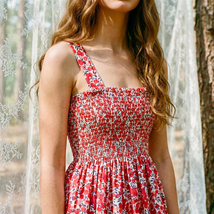 Liberty London Smock Shirred Sundress, Handmade Cotton Womenswear, Botanical Sustainable Clothing, Personalised Tailoring Outfits