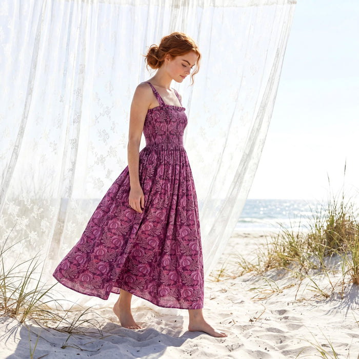 Liberty London Smock Shirred Sundress, Handmade Cotton Womenswear, Botanical Sustainable Clothing, Personalised Tailoring Outfits