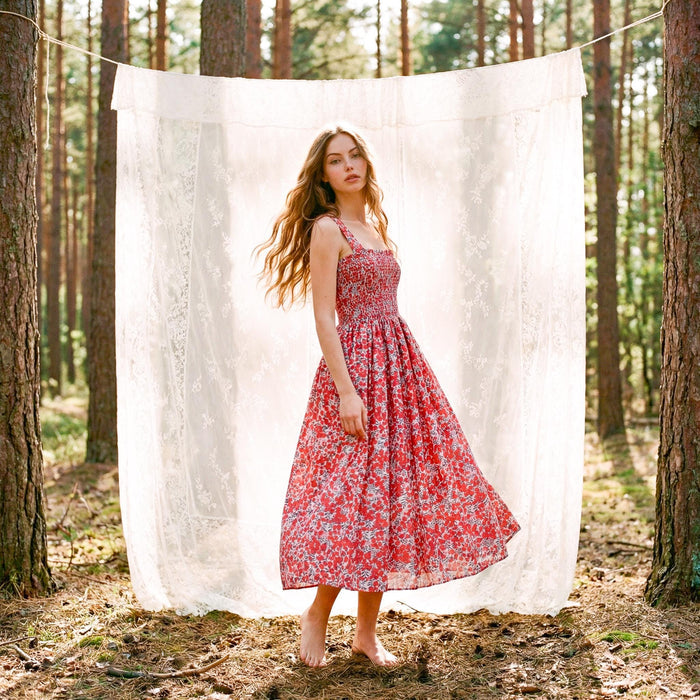 Liberty London Smock Shirred Sundress, Handmade Cotton Womenswear, Botanical Sustainable Clothing, Personalised Tailoring Outfits