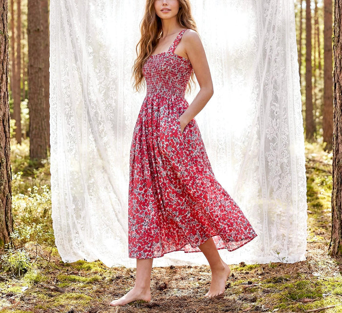 Liberty London Smock Shirred Sundress, Handmade Cotton Womenswear, Botanical Sustainable Clothing, Personalised Tailoring Outfits