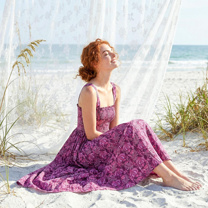 Liberty London Smock Shirred Sundress, Handmade Cotton Womenswear, Botanical Sustainable Clothing, Personalised Tailoring Outfits