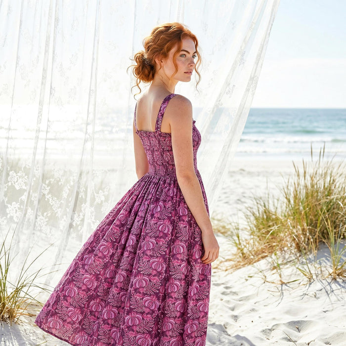 Liberty London Smock Shirred Sundress, Handmade Cotton Womenswear, Botanical Sustainable Clothing, Personalised Tailoring Outfits