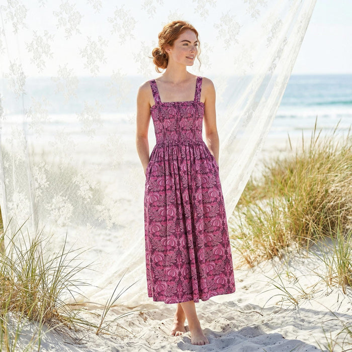 Liberty London Smock Shirred Sundress, Handmade Cotton Womenswear, Botanical Sustainable Clothing, Personalised Tailoring Outfits