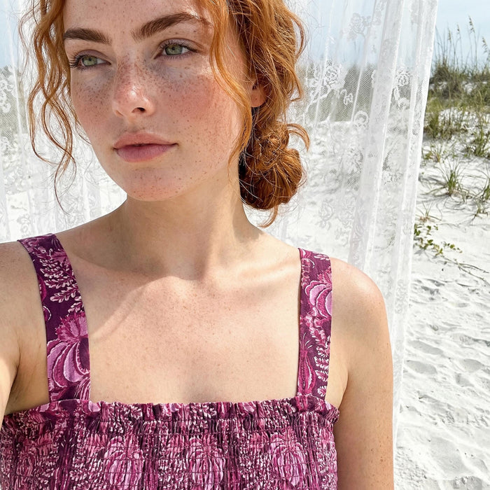 Liberty London Smock Shirred Sundress, Handmade Cotton Womenswear, Botanical Sustainable Clothing, Personalised Tailoring Outfits